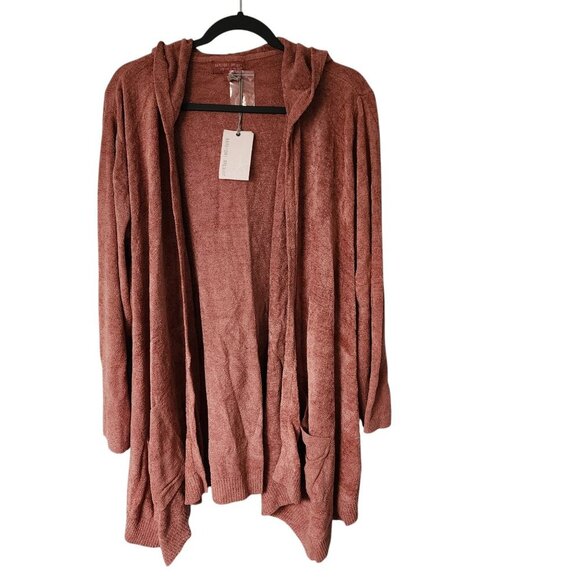 Barefoot Dreams 2X CozyChic Ultra Lite Seashore Cardigan Clay Hooded Open Front - Picture 2 of 6